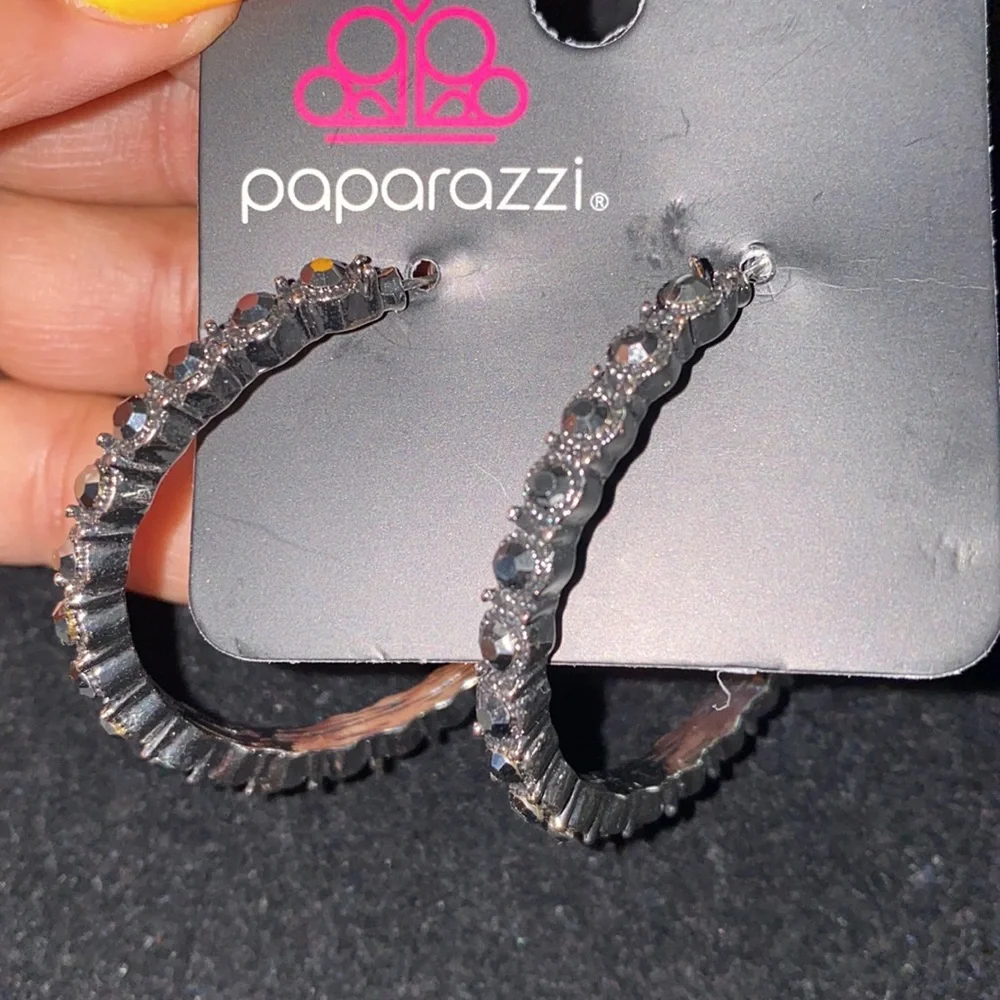 NWT Rhinestone Studded Sass Silver Hoop Earrings(Last One) - Picture 5 of 5